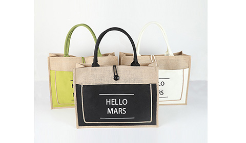 eco-friendly shopping bag button jute reusable tote bag with cotton webbing handle