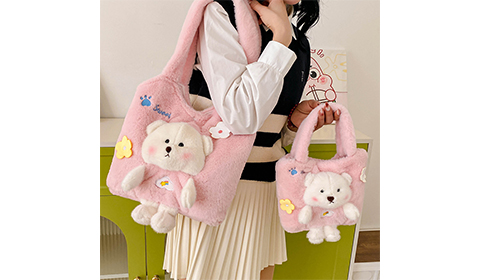 Lovely cute girls Handbag Cute Cartoon Bear Plush Bag Teddy Bear Ears Girl Tank Top Bag Lamb Hair Large Capacity Shoulder Bag