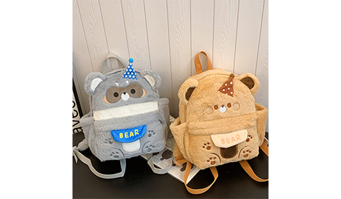 Cartoon Large Capacity Backpack Little Bear Backpack Plush Bag Cute Little Brown Bear with smooth Plush Zipper